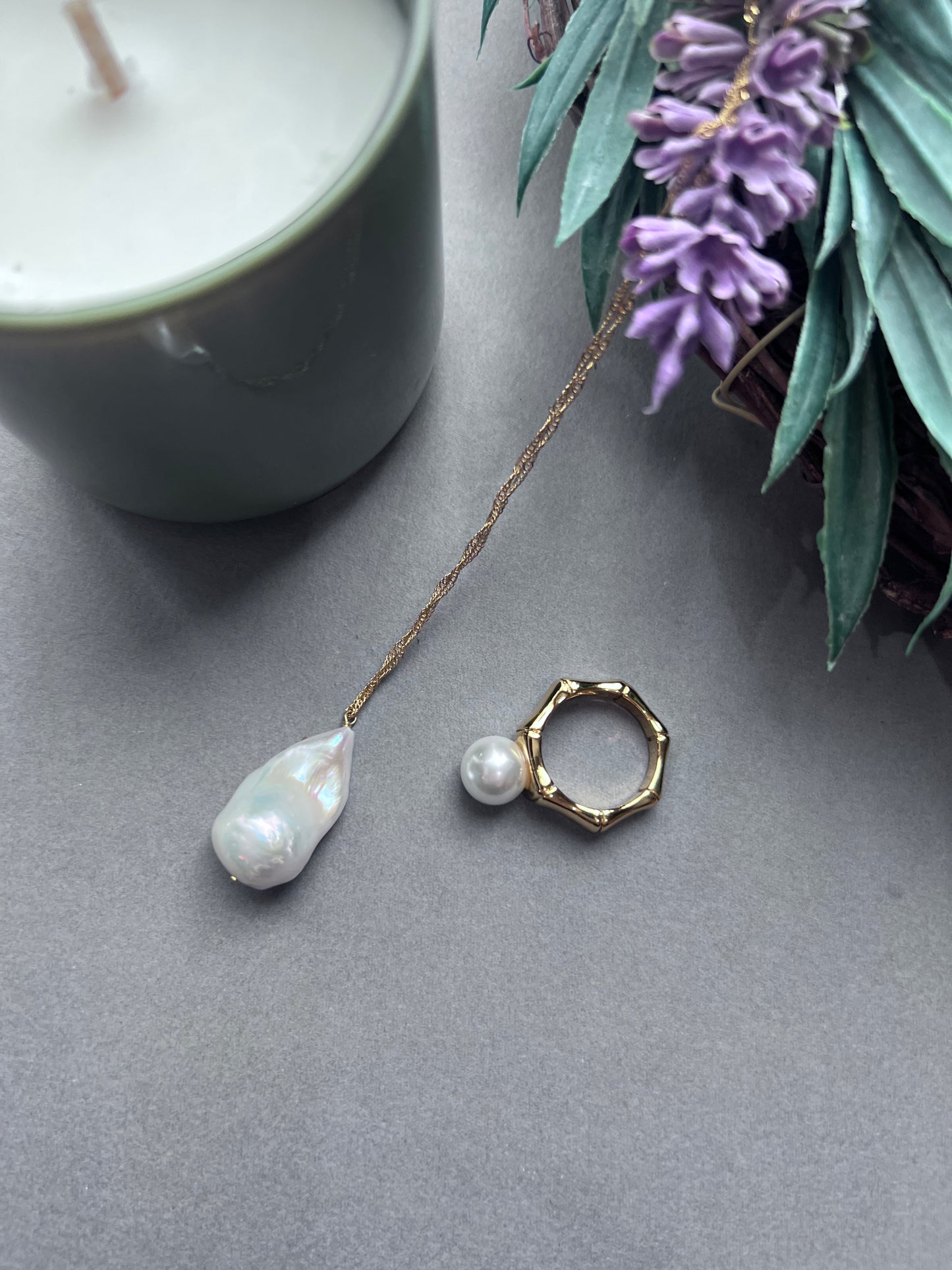 Oriental Bamboo Pearl Ring